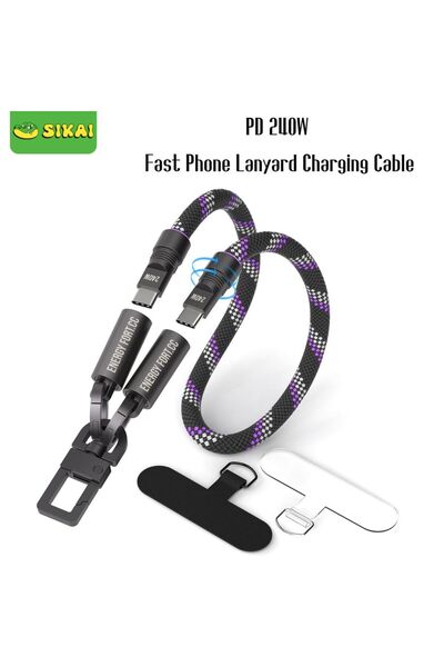 Choice 0.3m SIKAI 2in1 240W USB-C to Type-C Lanyard Data Cable Fast Charging ...
