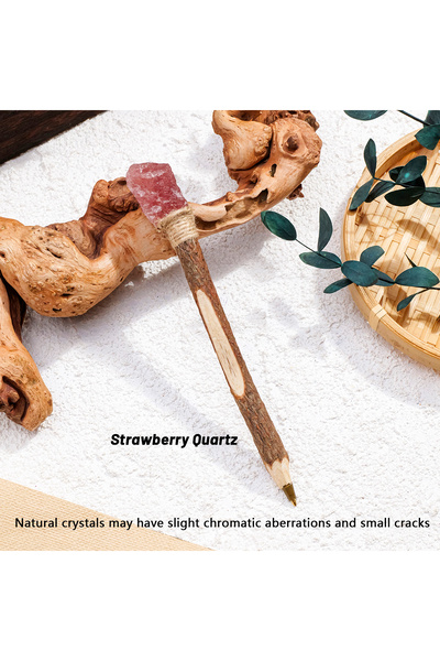 choice2 1pc Strawberry Quartz 1pc Natural Crystal Raw Stone Magic Pen, Wooden...
