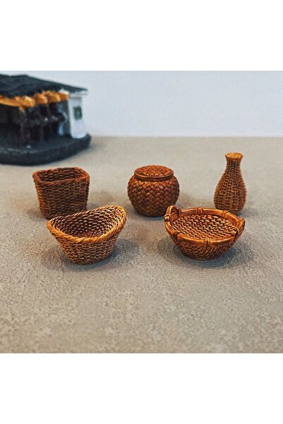 Choice 5 قطع من سلال بامبو المصغرة - ديكور منزل مصغر واقعي، مثالي للمناظر الط...
