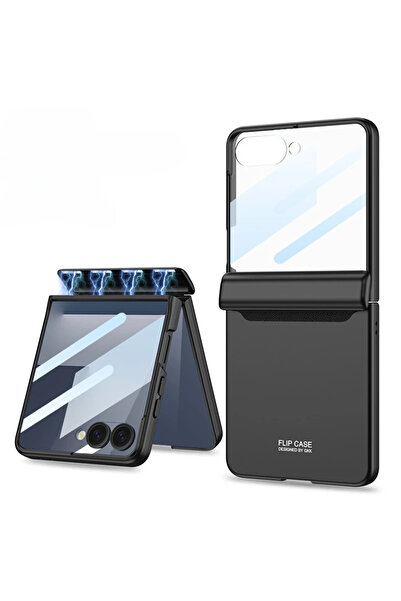 Choice14 Galaxy Z Flip7 Black Hinge Protection Magnetic Hard Shell Phone Case...