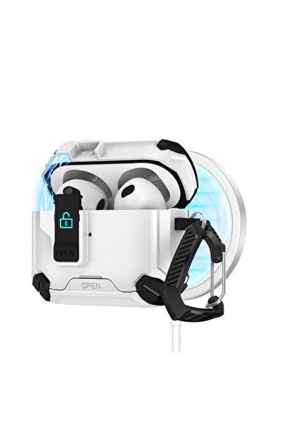 Choice9 حافظة بيضاء لسماعات AirPods 4 مع قفل مغناطيسي تلقائي وحامل للهاتف وغط...
