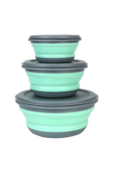 Choice1 green Silicone Tableware Set with Lid Portable Foldable Salad Bowl 3P...