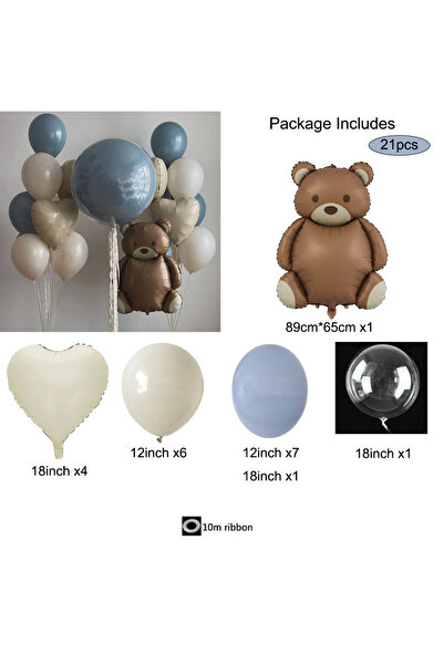 Choice مجموعة أخرى من بالونات فويل على شكل دب بني مع بالونات لاتكس رمادية وزر...