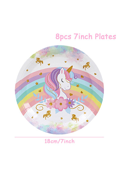 Choice1 8pcs 7Inch Plates Unicorn Party Disposable Tableware set Plates Napki...