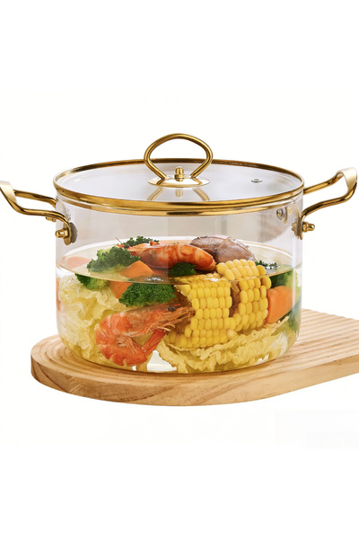 Choice gold 3.5L Glass Soup Pot with Lid Stainless Steel Double Handles Heat ...
