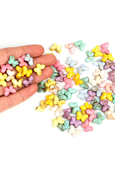 yfhobi 25 gram - 10 mm Karışık Renkli Kelebek Akrilik Boncuk (25 gram - 50-55...