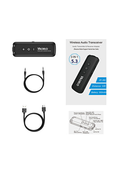 Choice الإصدار 5.3 أسود، جهاز استقبال وإرسال صوت بلوتوث 5.3 ثلاثي الوظائف، مز...