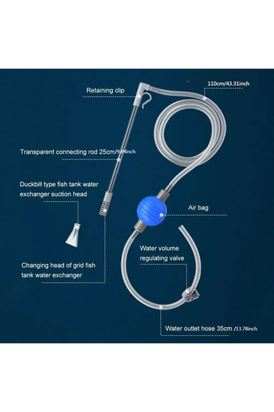 Choice1 مبادل مياه حوض السمك الأزرق بطول 1.9 متر، منظف حصى حوض السمك، خرطوم ش...