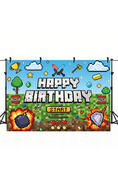 choice2 لافتة عيد ميلاد سعيد بتصميم لعبة متعددة البكسل، مقاس 180×230 سم، خلفي...