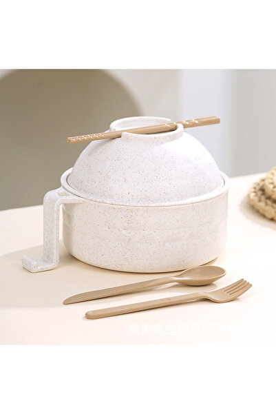 Choice3 طقم وعاء رامين للميكروويف بلون كريمي، يتضمن عيدان طعام وملعقة ووعاء ن...