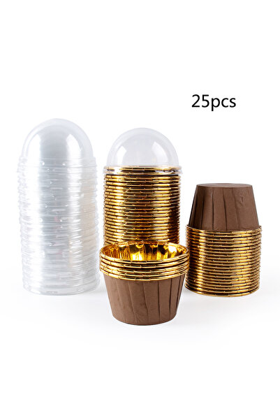 Choice4 25pcs brown 25/50pcs Mini Foil Gold Muffin Paper Cups with Lid Cake W...