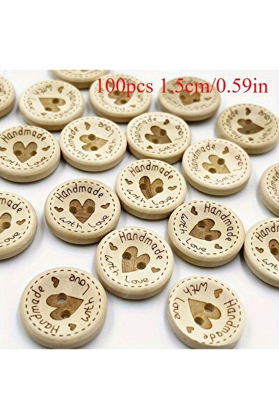 Choice 15mm 100pcs Heart-Shaped Wooden Buttons - Assorted Sizes 15mm/20mm/25m...