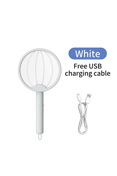Choice مضرب ناموس كهربائي أبيض قابل للطي، قابل لإعادة الشحن عبر منفذ USB، قات...