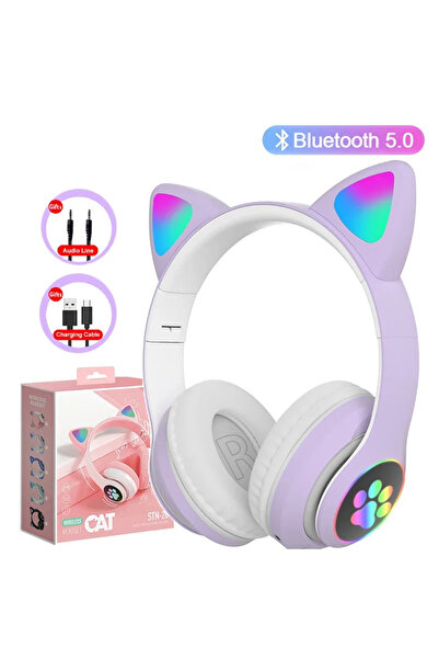 Choice3 سماعة رأس VIKEFON بتصميم أذني قطة لطيفة مع مصباح وامض بنفسجي، بلوتوث ...