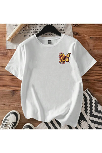 SUNFREE Tricou unisex cu mânecă scurtă din bumbac, cu imprimeu cu aripi de fl...