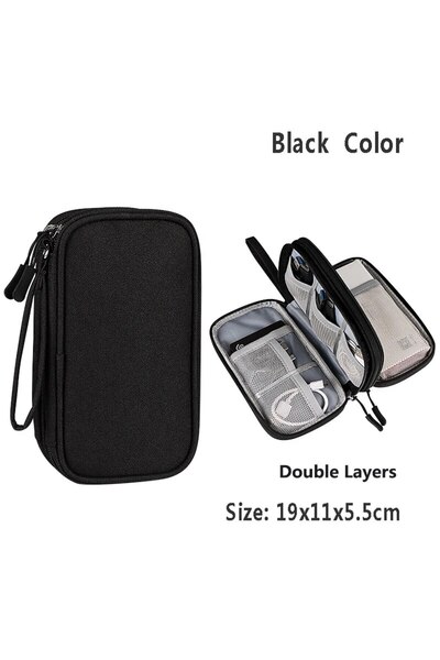 Choice1 Black Double layer Waterproof Data Cable Storage Bag Travel Portable ...
