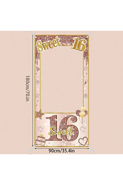 Choice إطار صور لحفلة عيد الميلاد السادس عشر، مقاس 180×90 سم، لون ذهبي وردي