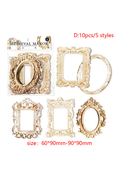 Choice D 10Pcs Square Round Shape Relief Retro Frame Hollow Out ture Frame Go...