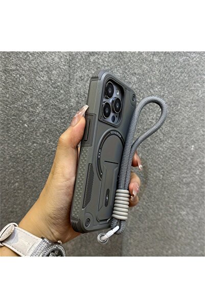 Choice37 جراب فاخر رمادي اللون مزود بحبل تعليق وحامل مغناطيسي وحزام، متوافق م...