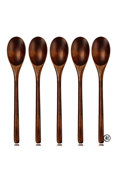 Choice 5PCS Spoon 5 Pieces Wooden Spoon Soup Spoon and Fork Tableware Natural...