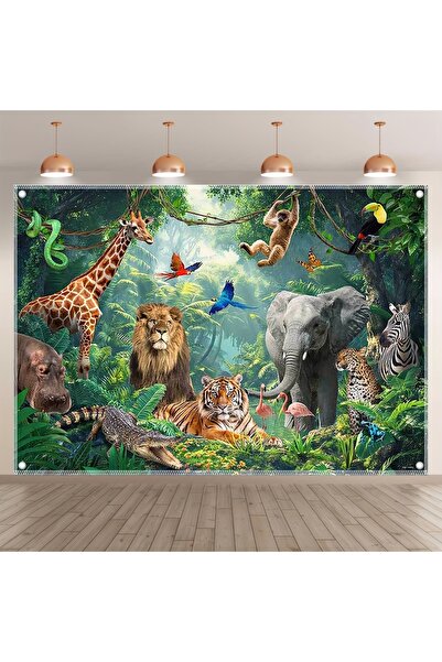 Choice3 خلفية مغامرات الغابة متعددة الألوان 150×100: تضم نمورًا، وغزلانًا، وأ...