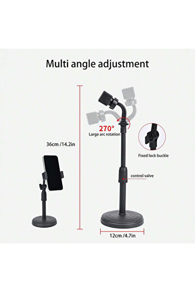 Choice حامل هاتف محمول أسود قابل للدوران والرفع، مناسب للبث المباشر، قابل للت...