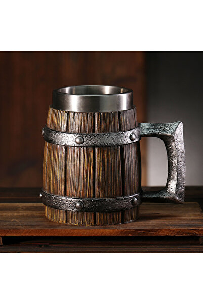 Choice كوب بيرة خشبي معزول بتصميم برميل خشبي، سعة 501-600 مل، مصنوع من الفولا...