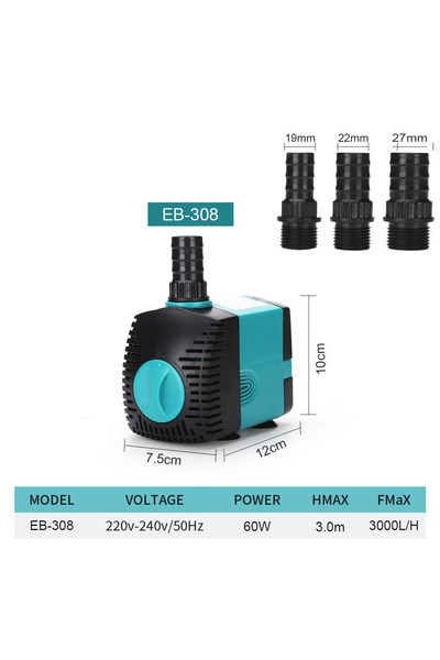 Choice4 مضخة حوض سمك موفرة للطاقة AC220-240V 50Hz EB308 - 60W مع فلتر فائق ال...