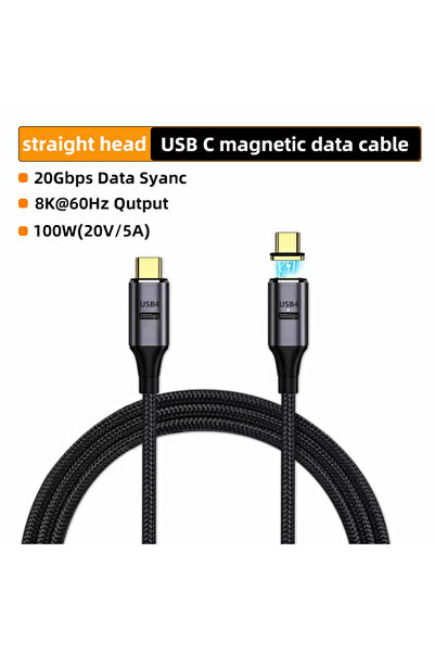 Choice1 كابل مغناطيسي USB 4.0 بطول مترين، برأس مستقيم، بسرعة 20 جيجابت في الث...
