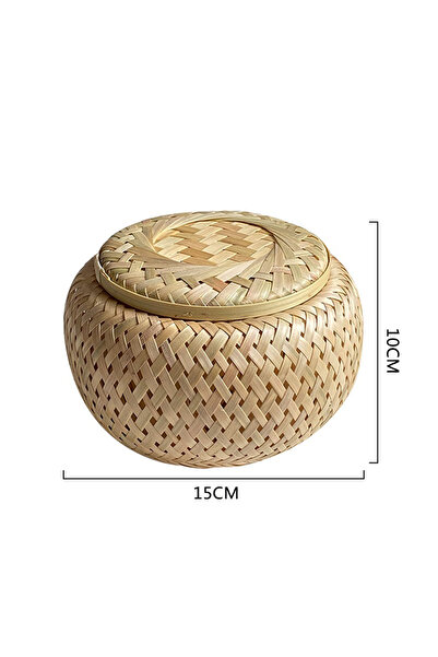 choice2 سلة تخزين من بامبو على شكل حرف L مع غطاء، سلة شاي منسوج يدوياً مزدوج ...