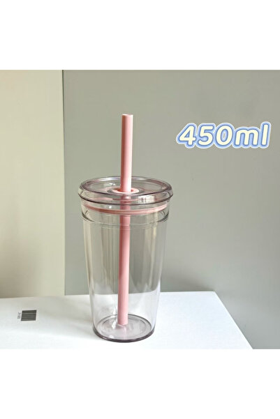 Choice كوب شرب جديد وردي اللون سعة 450 مل مزود بماصة، قابل لإعادة الاستخدام، ...