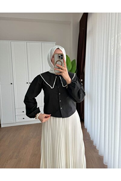 NovaCase Women's Skirt Top with Pearl Collar, Hijab Short Shirt