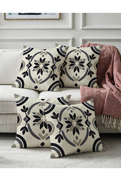 Sakallı Set de 4 huse de pernă cu model geometric modern, imprimat digital, c...