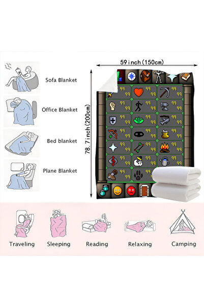 choice2 150x200cm Retro Pixelated Game-Inspired Blanket - Nostalgic RuneScape...