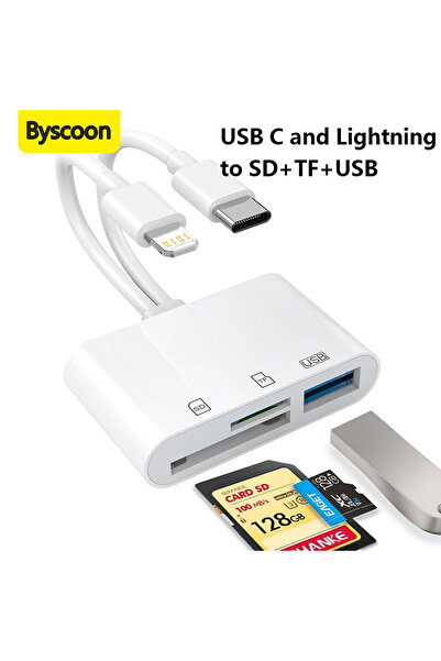 Choice قارئ بطاقات SD أبيض اللون، محول بطاقة SD/TF من Lightning/Type C إلى US...