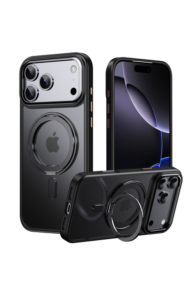 Choice11 جراب مغناطيسي أسود غير لامع مع حامل حلقي معدني لهاتف iPhone 16 Pro، ...