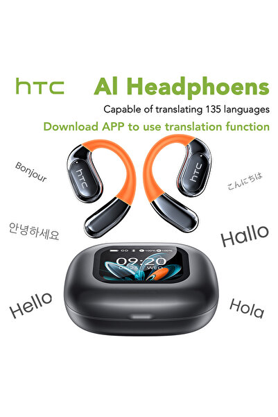 Choice سماعات رأس لاسلكية HTC NE27 سوداء بتقنية الذكاء الاصطناعي، مزودة بمترج...