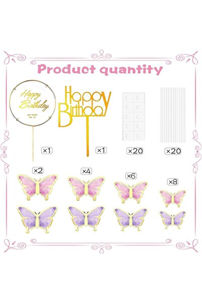 Choice1 22pcs Set B 22 Pieces Butterfly Cake Topper with Happy Birthday Acryl...