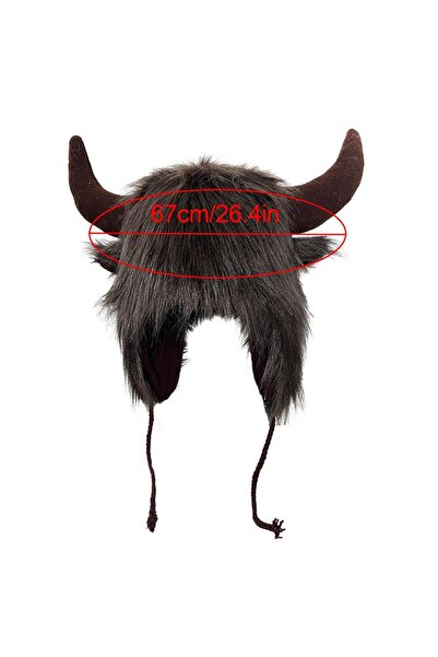 Choice1 Coffee Bison Hat Plush Earflap Hat with Horns Fluffy Ear Headwear for...