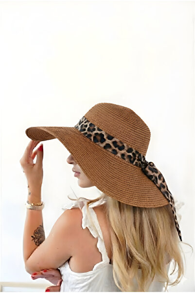 Zoe3 Style Women's Lorel Brown Leopard Detailed Straw Hat