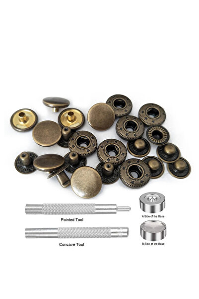 Choice9 طقم أزرار كبس معدنية برونزية 10 مم، 25 قطعة، مقاسات 10/12/15 مم، مع أ...