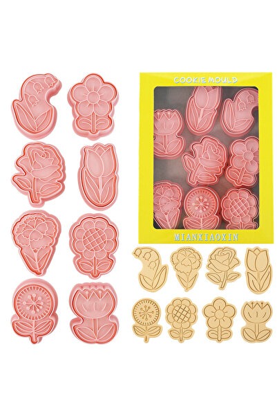 Choice1 مجموعة قوالب تقطيع البسكويت على شكل زهور لطيفة، 8 قطع، قوالب نقش البس...