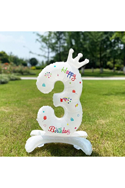 Choice9 32inch number 3 1pc 32 inch White number Standing Aluminum Film Ballo...