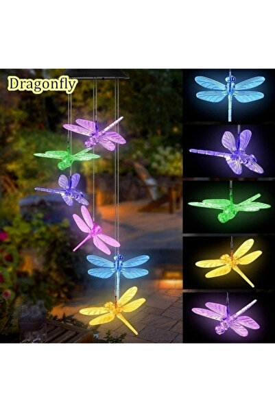 Choice7 جرس رياح يعمل بالطاقة الشمسية على شكل يعسوب، كرة كريستالية، جرس رياح ...