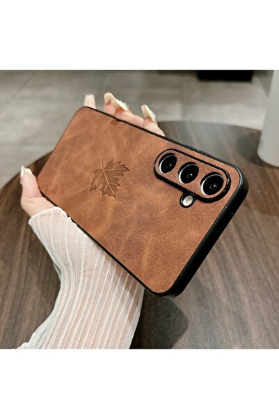 Choice74 غلاف هاتف من جلد الصناعي بنقشة أوراق القيقب الكلاسيكية باللون البني ...