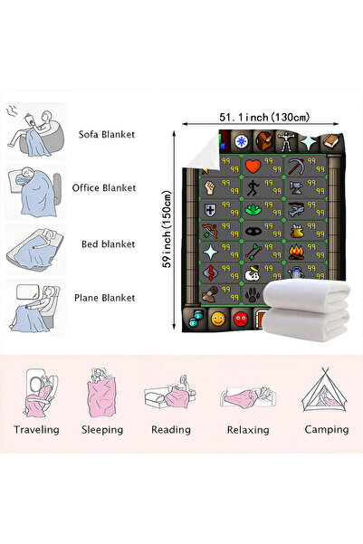 Choice3 130x150cm Retro Pixelated Game-Inspired Blanket - Nostalgic RuneScape...