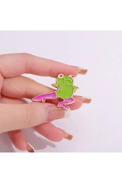 Choice دبوس مينا على شكل ضفدع وحذاء وردي مضحك، قطعة واحدة، مقاس واحد، شارة مع...