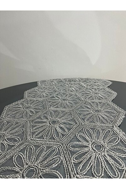 BRL ÇEYİZ HOME French Lace Luxury Tulle Guipure Stylish Single Silvery Runner...