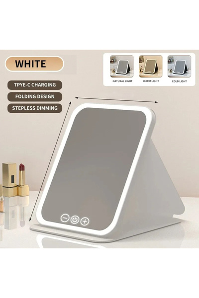 choice2 مرآة زينة كبيرة بيضاء قابلة لإعادة الشحن عبر منفذ USB، مزودة بشاشة لم...