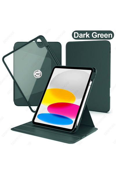 choice2 جراب دوار أخضر داكن لجهاز iPad (A16) الجيل الحادي عشر/العاشر مع حامل ...